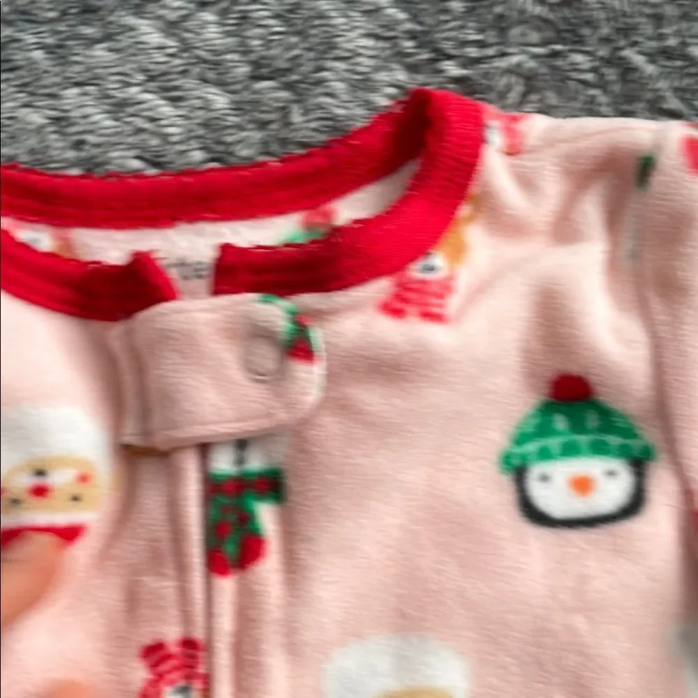 Carter's Pink and Red Footie Christmas One Piece with Holiday Design 6-9months